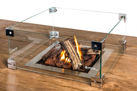 Glasschirm für Feuertisch rechteckig/quadratisch
